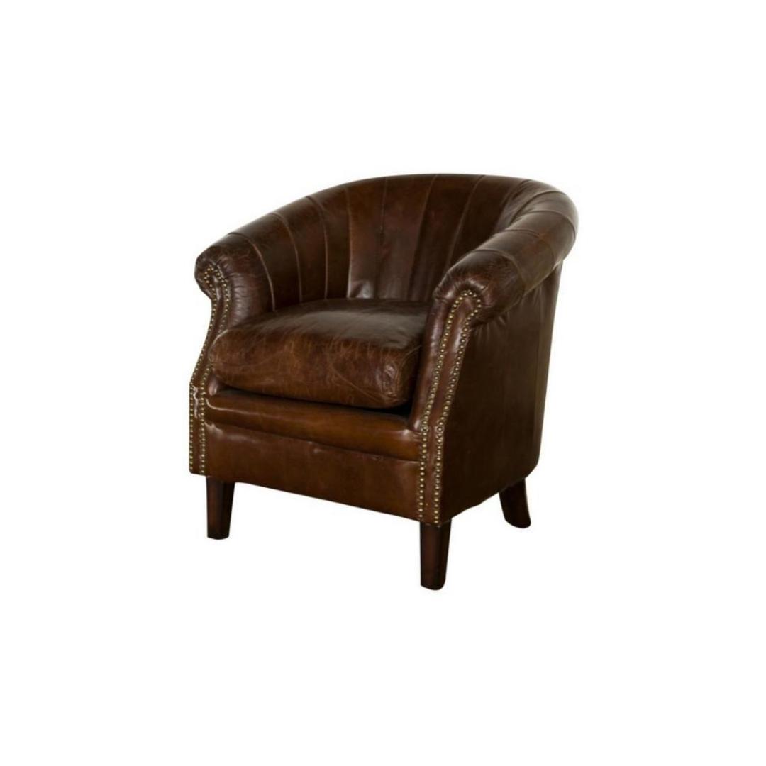 Roosevelt Aged Italian Leather Tub Chair - Vintage Cigar image 0